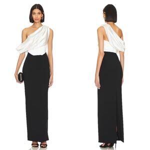 Solace London Kara Draped One Shoulder Black and White Maxi Dress Size 8